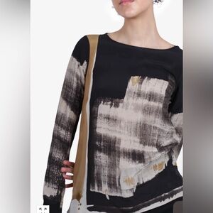 GUCCI BLACK/BROWN SILK PRINTED LONG-SLEEVE TOP